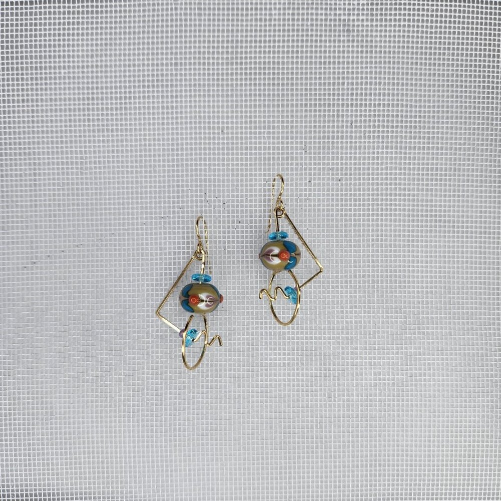 LIKE NEW Lake Superior Wirework and Glass Bead Earrings by Bernadette Mahfood